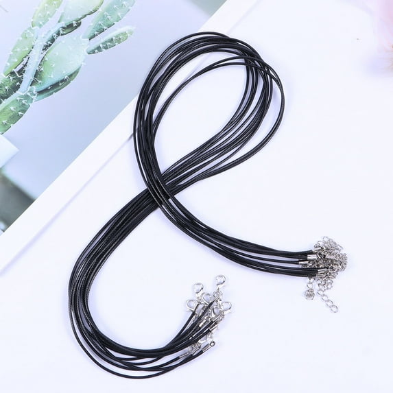 Necklace rope 10pcs Fashion Black Wax Line Necklace Pendant Charm Cord beads DIY String Strap Rope Lobster Clasp Leather Jewelry Chain(Black)