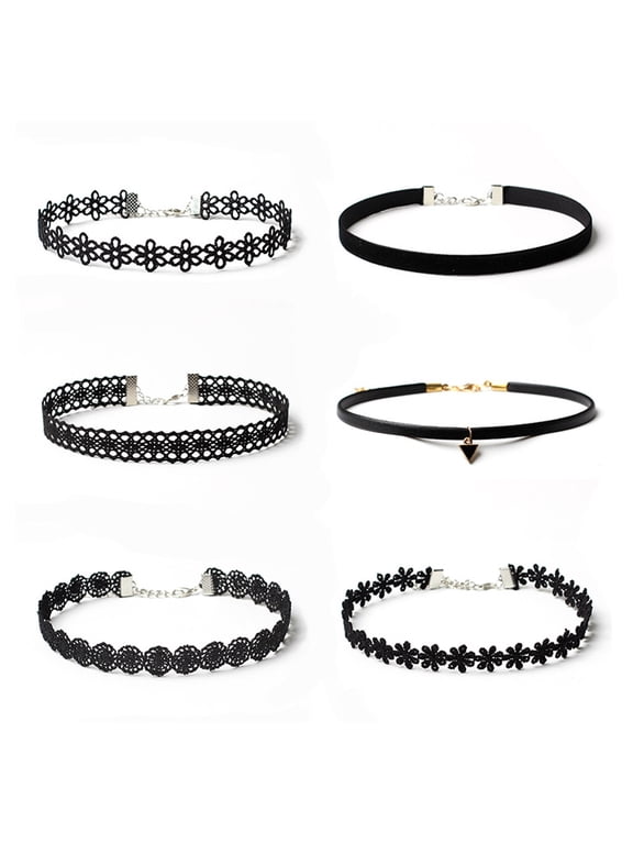 Necklaces Black Velvet Choker Set Classic Gothic Tattoo Lace Chokers