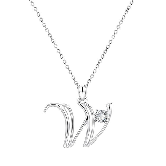 Necklaces For Women Bubble Necklace Letter Wife Daughter W Initial Alphabet Shape Rhinestone Necklace For Women Necklaces Silver