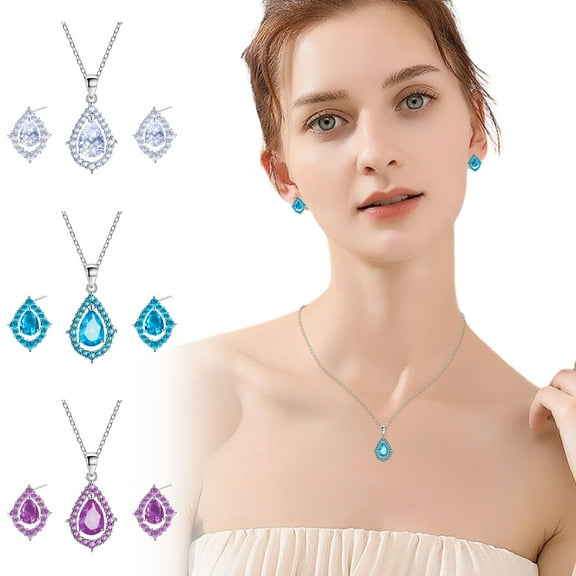 Necklaces For Women Pendant Fashion Jewelry Valentine Gift Rhinestone Heart Chain Earrings Party Jewelry Set Beaded Necklace Set Her