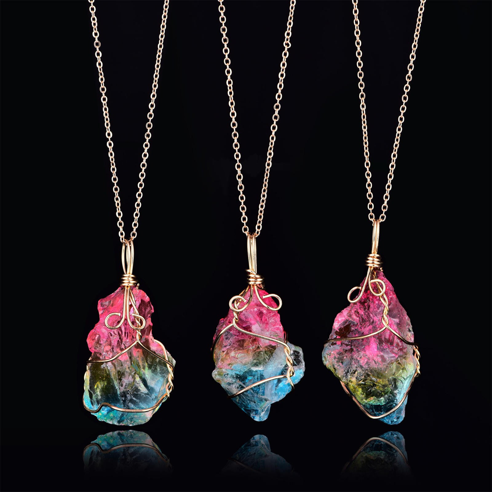 NEW Tie Dye Rainbow Stone Natural Crystal Quartz Rock Pendant Necklace  Jewelry | eBay