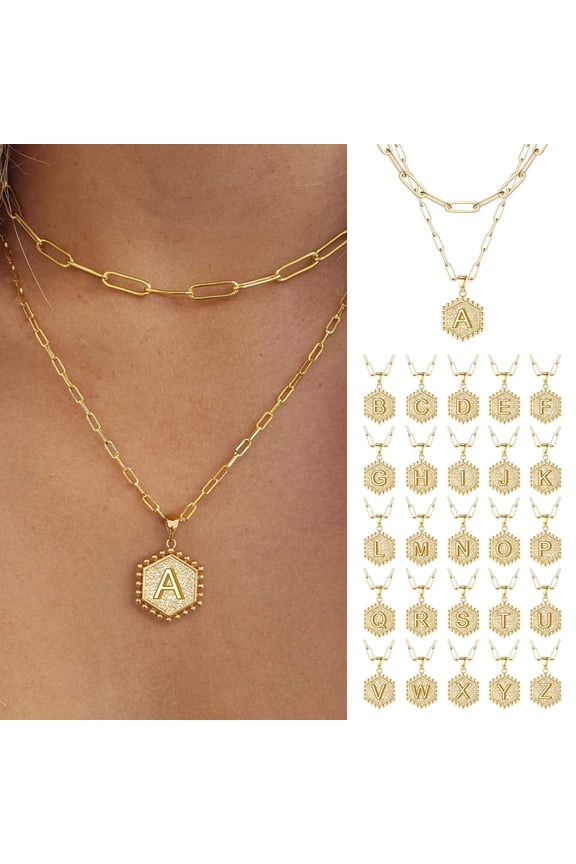 Necklaces & Pendants 26 Initial Hexagon Necklace For Women A Z Alphabet Gold Tone Chain Jewelry For Her, 36-45 cm, Gold Z