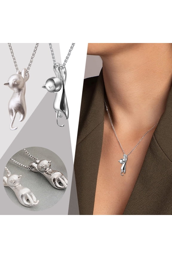 Necklaces & Pendants Elegant Geometric Silver Cat Pendant Necklace for Women – 3D Cat Design with Timeless Silver Tone, Silver A