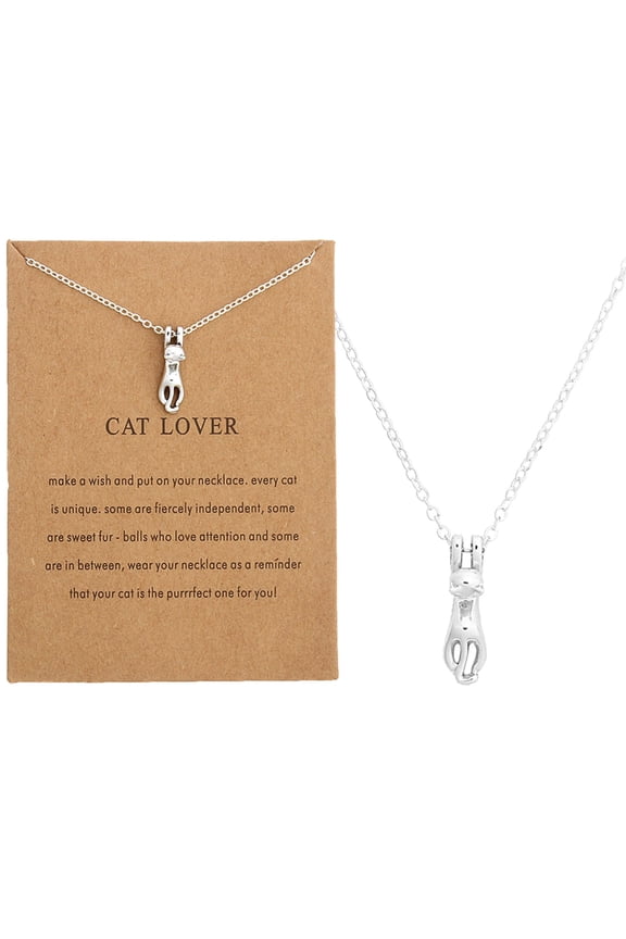 Necklaces & Pendants Fashion Jewelry Cute Cat Lover Necklace Pendant for Women Gift for Women Gold Silver Cat Pendant Short Chain Necklace (Silver )