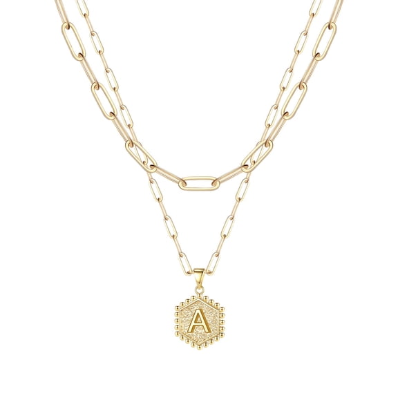 Necklaces Pendants Gold Initial Necklace for Women A Z Alphabet Letter Pendant Jewelry Set for Everyday Wear and Occasions 2PCS,16/20/0.6 inch,GoldA