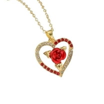 Necklaces & Pendants Heart Shaped Rose Pendant Necklace Red and White Rhinestone Women's Necklace Exquisite Jewelry Valentine's Day Gifts (Gold )