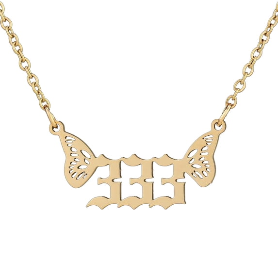 Necklaces & Pendants Jewelry Stainless Steel Women Light Luxury Angel Number Pendant Necklace 000 999 Butterfly (Gold4 )