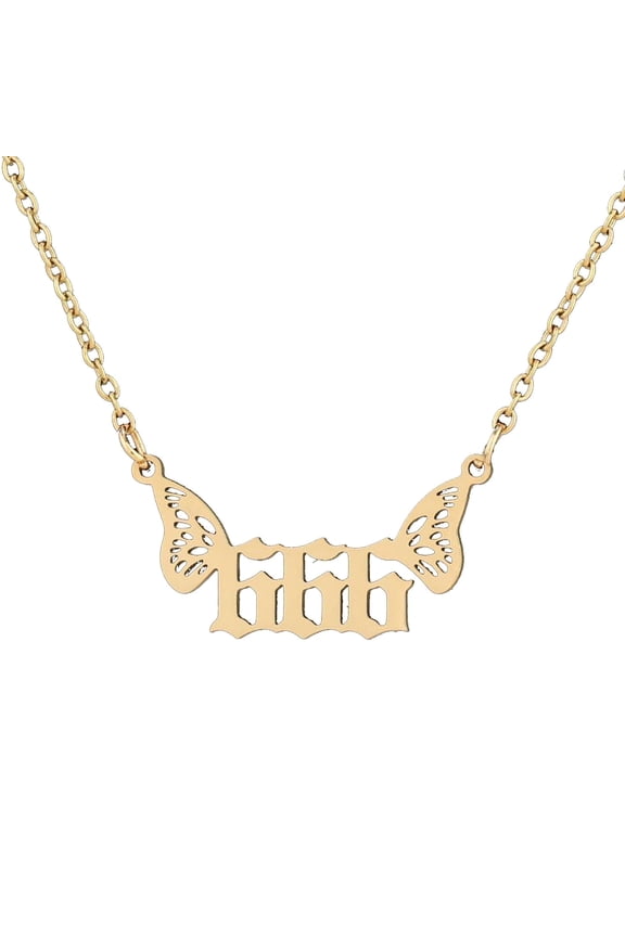Necklaces & Pendants Jewelry Stainless Steel Women Light Luxury Angel Number Pendant Necklace 000 999 Butterfly (Gold7 )