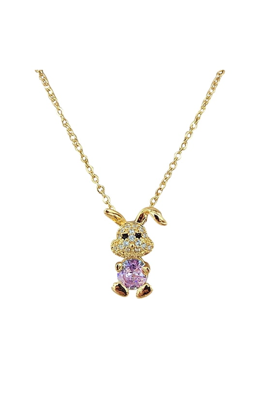 Necklaces & Pendants Rabbit Pendant Necklace Cute Animal Rabbit Rhinestone Necklace for Mother's Day Women's Gift (Purple )