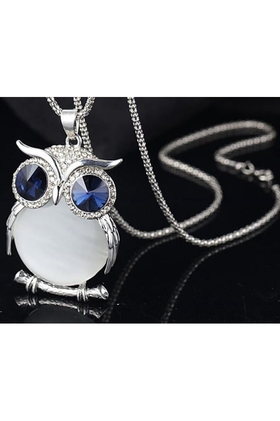 Necklaces & Pendants Women Owl Pendant Diamond Sweater Chain Long Necklace Jewelry Wh (White )