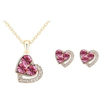 Necklaces Pendants for Women Womens Earrings Set Colorful Full Diamond Love Heart Shaped Female Earrings NeckPendant