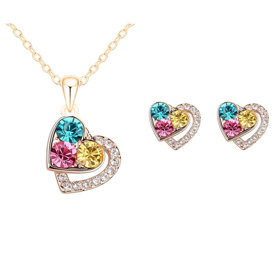 Necklaces Pendants for Women Womens Heart-shaped Crystal Female Jewelry Set With Ear Studs NeckGifts Valentine's Day Gifts Clearance