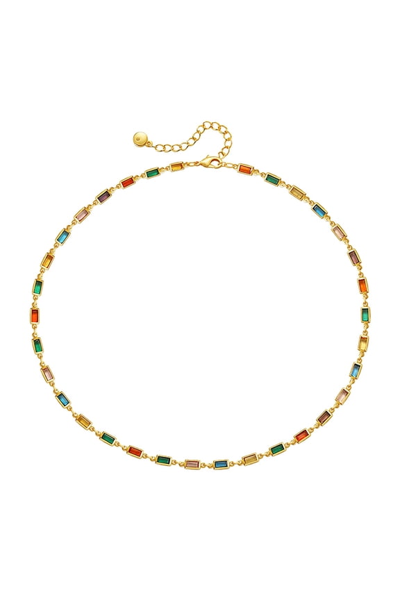 Necklaces & Pendants title French Colorful Square Glass Chain Exquisite Light High End Fashion Necklace, 39 m, Gold