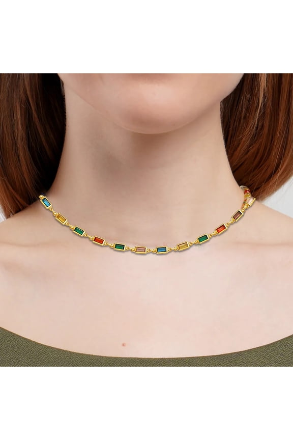 Necklaces & PendantsFrench Colorful Square Glass Chain Exquisite Light High End Fashion Necklace