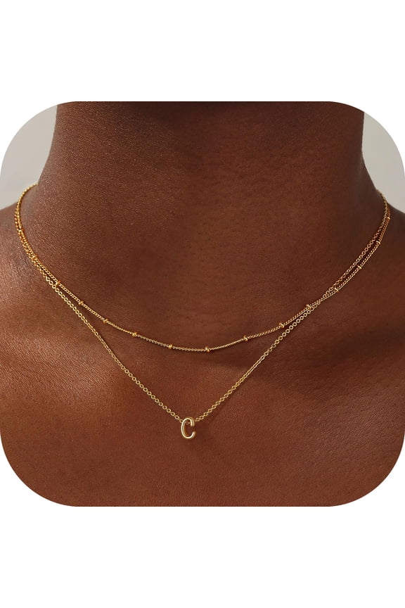 14K Gold Plated Layered Initial Dainty Choker Pendant Necklaces for Women Teen Girls Letter A-Z Non Tarnish Jewelry Trendy Personalized Birthday Gifts for Women