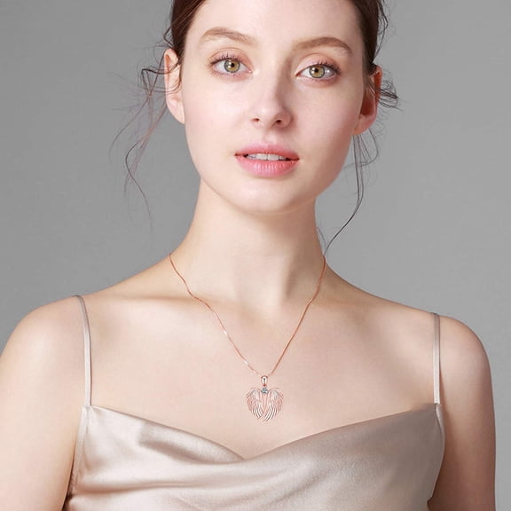 Necklaces for Women, Angel Wings Pendant Necklace, Hypoallergenic Guardian Angel Wings Pendant Birthstone Necklace for Women Jewelry Gifts for Women Wife Mom, Silver