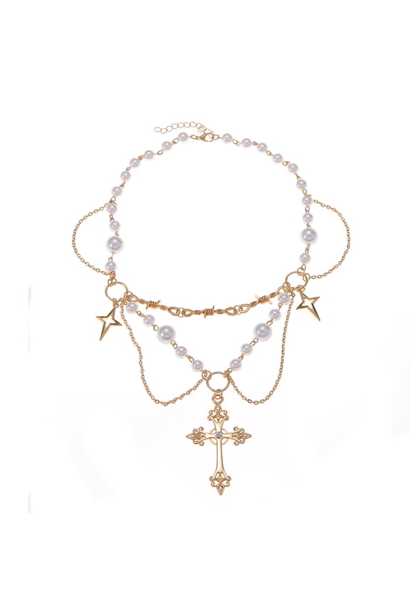 Necklaces for Women, Gothic Cross Necklace Y2k Accessories Chain Jewelry For Women, The Best Christmas, Valentine's Day, and Mother's Day Gifts (Gold Style 3)