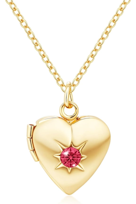 Necklaces for Women Heart Picture Locket Necklace Women 18K Gold Plated | Stylish Minimalist Design Cubic Zirconia Pendant Necklaces Small with Birthstone Necklace - Photo Pendant Jewelry[m888]