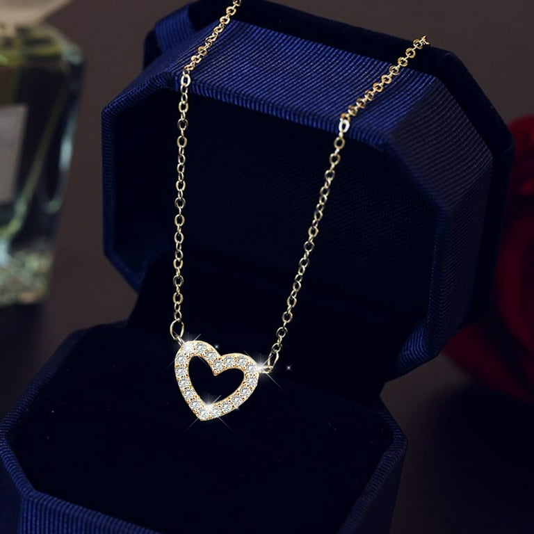 Necklaces for Women Heart Zircon Pendant Rhinestone Necklace Zircon Heart  Necklaces Chain Jewelry For Women Girls Heart Pendant Necklace Valentines  Day Decor 