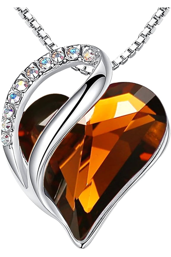 Necklaces for Women, Infinity Love Birthstone Heart Crystal Pendant, Birthday Jewelry Gifts for Her, Mom, and Wife, Silver Plated, 18 plus 2 inch Adjustable Chain