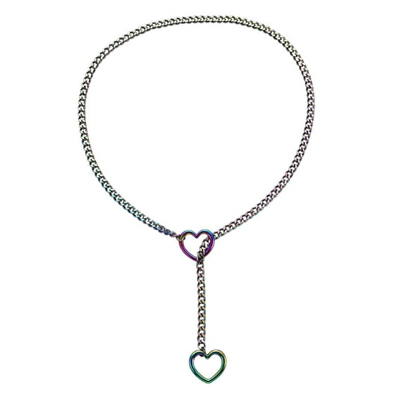 Necklaces for Women Jewelry for Women Adjustable Punk Heart Lock Pendant Necklace Cuban Link Long Chain Y Shape Jewelry For Women Stainless Steel Heart Necklace