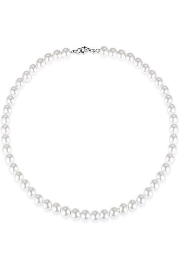 Necklaces for Women, Pearl Necklace, Round White Elegant Delicate Synthetic Pearl Necklace with Lobster Clasp Design for Women Easy to Wear and Remove, 19.7in