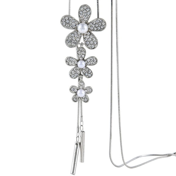 Necklaces for Womennecklaces & Pendants Chain Necklace Rhinestone Inlaid Jewelry Gift 3 Flowers Sweater Chain Long Necklace for Dating Rhinestone Alloy (Silver )
