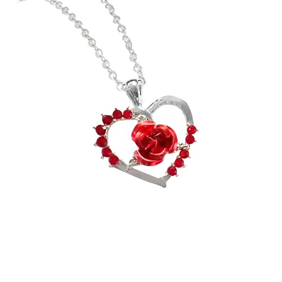 Necklaces for Womennecklaces & Pendants Heart Shaped Rose Pendant Necklace Red and White Rhinestone Women's Necklace Exquisite Jewelry Valentine's Day Gifts