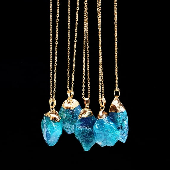 Necklaces for Women Gnobogi 1PC Natural Stone Crystal Necklace Gold Plated Quartz Pendant