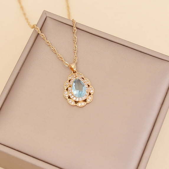 Necklaces for Women Gnobogi Ladies Fashion Diamond Necklace Water Droplets Crystal Clavicle Chain Pendant