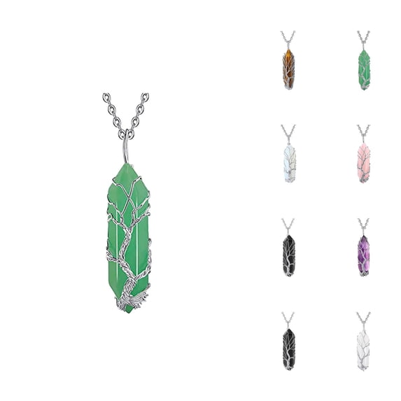 Necklaces for Women Men 2026 Fashion Wire Wrapped Hexagonal Natural Stone Pendant Necklace Jewelry Gift