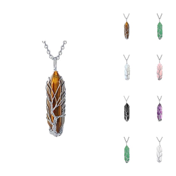 Necklaces for Women Men 2026 Fashion Wire Wrapped Hexagonal Natural Stone Pendant Necklace Jewelry Gift