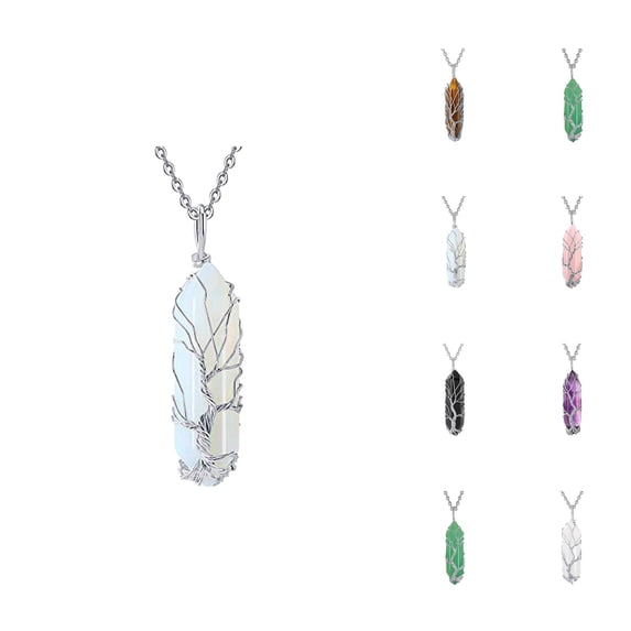 Necklaces for Women Men 2026 Fashion Wire Wrapped Hexagonal Natural Stone Pendant Necklace Jewelry Gift