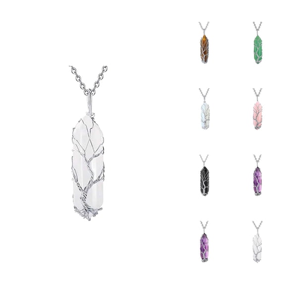 Necklaces for Women Men 2026 Fashion Wire Wrapped Hexagonal Natural Stone Pendant Necklace Jewelry Gift