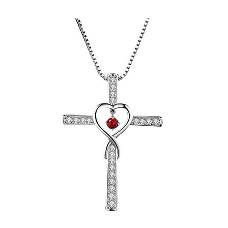 Necklaces for Womennecklaces & Pendants Fashion Cross Religious Belief Inlaid Zircon Pendant Necklace， Love Heart Shaped Necklace Jewelry (Red )