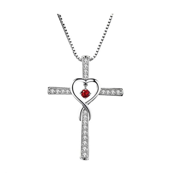 Necklaces for Womennecklaces & Pendants Fashion Cross Religious Belief Inlaid Zircon Pendant Necklace， Love Heart Shaped Necklace Jewelry (Red )