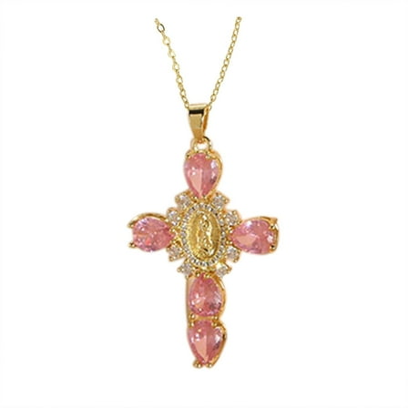Necklaces for Womennecklaces & Pendants Virgen Mary Crystal Zircon Pendant Necklace for Women (Pink )