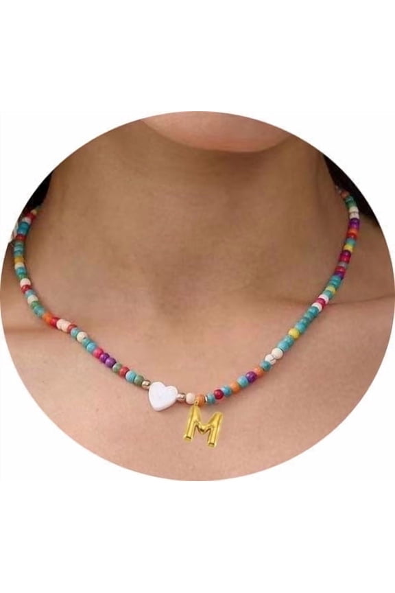 Necklaces with Bubble Initial Letter, Beaded Choker Necklace Small Gifts for Women Pendant Necklace