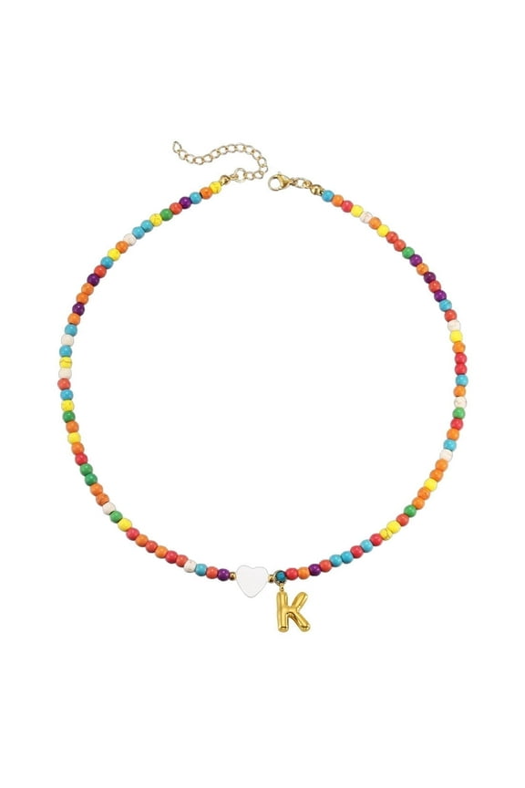 Necklaces with Bubble Style Initial Letter, Beaded Choker Necklace, Small Gifts for Women Pendant Necklace