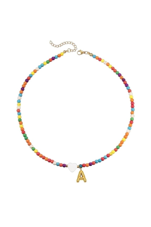 Necklaces with Bubble Style Initial Letter, Beaded Choker Necklace, Small Gifts for Women Pendant Necklace