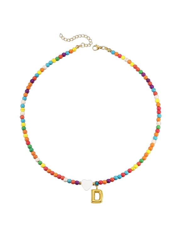 Necklaces with Bubble Initial Letter, Beaded Choker Necklace, Small Gifts for Women Pendant Necklace