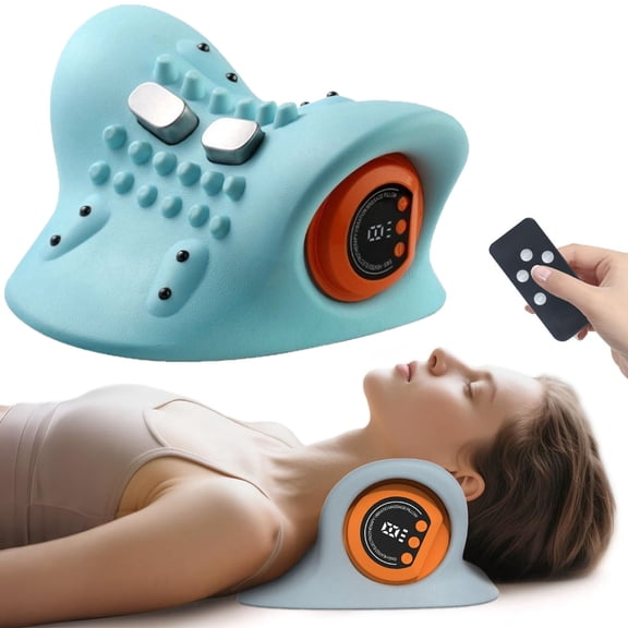 Neck 4-in-1 Massager,Portable Neck Traction Device, Cervical with Heating & Vibration–Relieve Muscle Tension,Customizable Massage Modes with Wireless Remote Control