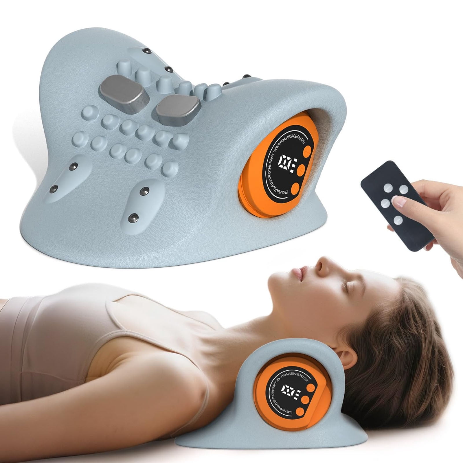 Neckline 4-in-1 Massager,Portable Neck Traction Device, Cervical with Heating & Vibration–Relieve Muscle Tension,Customizable Massage Modes with Wireless Remote Control