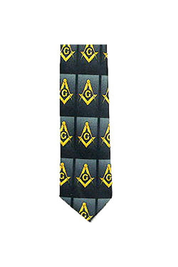 Necktie Freemason Lodge Black Gray Polyester long tie Large card Masonic design