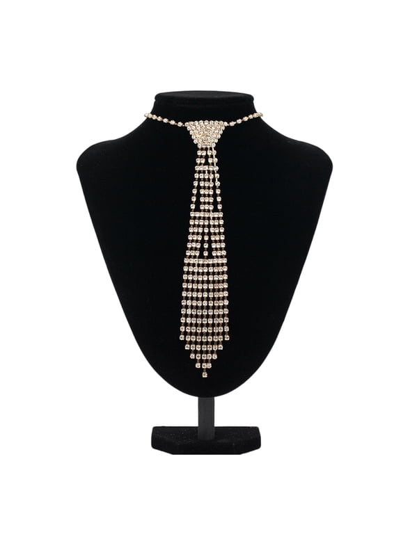Necktie Necklace with Eye-catching Full Rhinestones for Club Carnivals Music Festival Shows Cool Pre-Tied Necktie