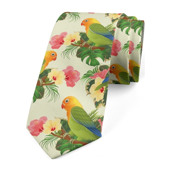 Necktie, Tropical Floral Parrot, Dress Tie, 3.7", Multicolor, by Ambesonne