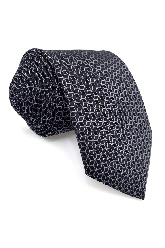 Necktie for Men Black Pattern White Cubes Elegant Gift Mens Tie Classic 57.5"