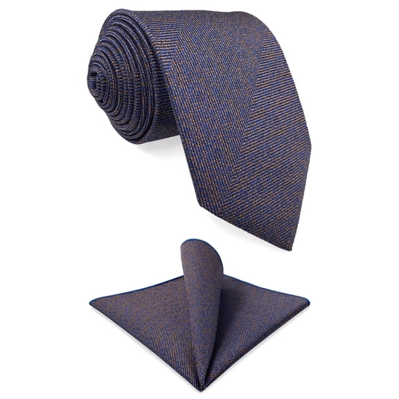 Neckties Set for Men Royal Blue Copper Textured Tie with Pocket Square Set for Suit Jacket Classic 57.5"