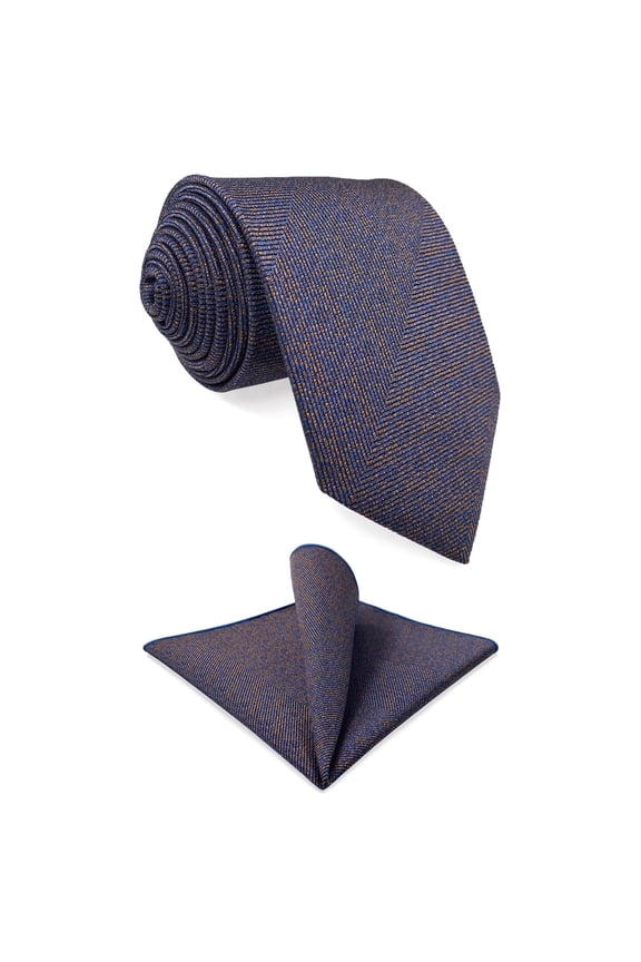 Neckties Set for Men Royal Blue Copper Textured Tie with Pocket Square Set for Suit Jacket Classic 57.5"