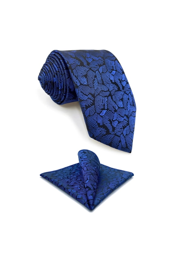 Neckties for Men Black Navy Blue Patterned Geometric Tie Set Woven Classic Size 57.5"×3.15"